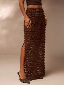 Glamine Women's Summer Fashion Sexy Lace Side 
Slit Skirt Brown Long Skirt Chocolate
 Bronze Dress Brown Wedding Guest Dress
 Chocolate Brown Dress Chocolate Brown 
Dress Elegant Dresses For Ladies