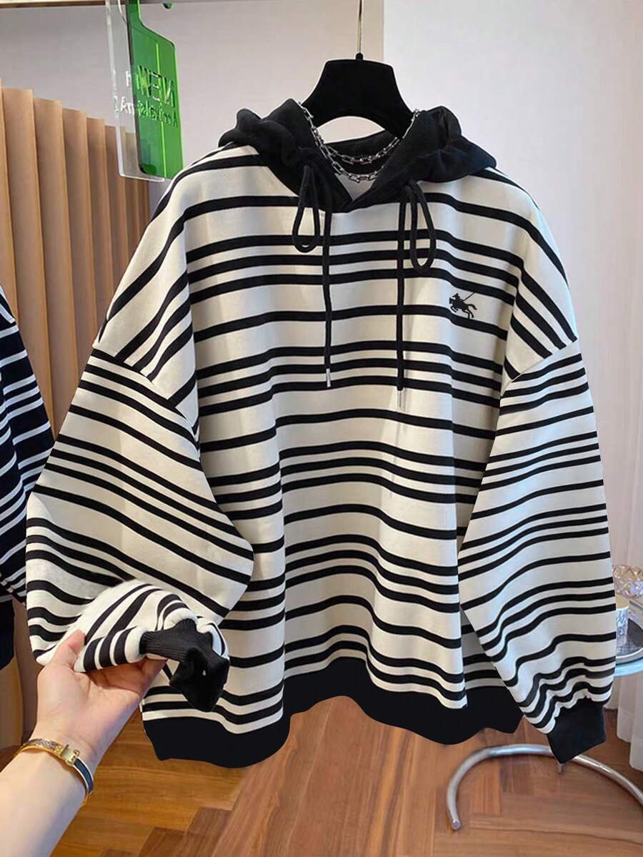 Resyla Áo sweatshirt nữ dáng rộng, kẻ sọc, vai rớt, có dây rút, thích hợp cho mùa thu. - Nhiều màu - Xem 1