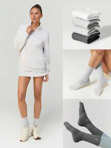 GLOWMODE 3 Pairs Socks Soft Ventilated Mesh With Embroidered Logo Workout Daily Casual - 白色+淺灰色+深灰色 - 查看 7