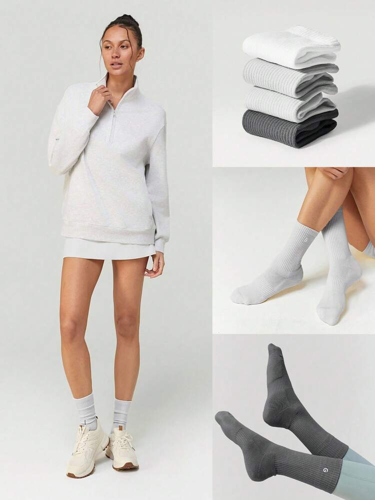3 Pairs Socks Soft Ventilated Mesh With Embroidered Logo Workout Daily Casual