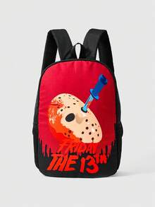 WB Horror X SHEIN 时尚恐怖面具印花防水大容量时尚背包 - 紅黑色 - 查看 1