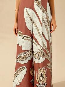 CAJUNI 女士度假休闲露背棕榈树棕色连体裤 - 棕色 - 查看 3