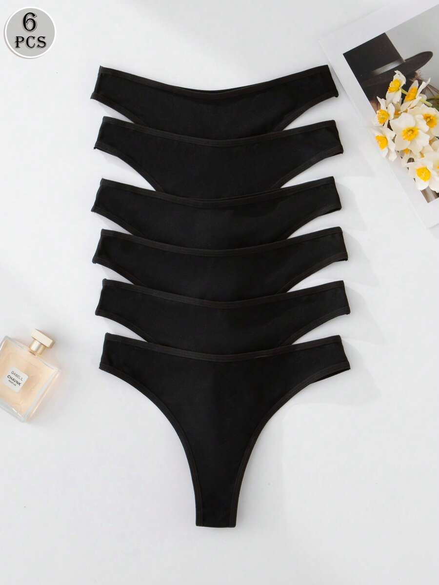 SHEIN Quần lót lọt khe thoải mái, dễ chịu cho nữ (6 cái/gói) - màu đen - Xem 1