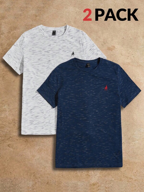 Manfinity NXTstreet Set de 2 camisetas de manga corta casuales de cuello redondo bordadas 100% algodón de punto para hombres, cosas de pareja