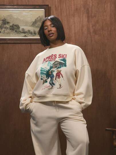 MUSERA Sudadera gráfica talla grande Après Ski. Otoño, invierno, Navidad, vacaciones, acogedor, lindo festivo, esquí