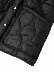 SHEIN Clasi Women's Casual Everyday Commute Simple Solid Color High Collar Warm Padded Winter Coat, Autumn/Winter Fall Winter New Year Christmas - Black - View 5