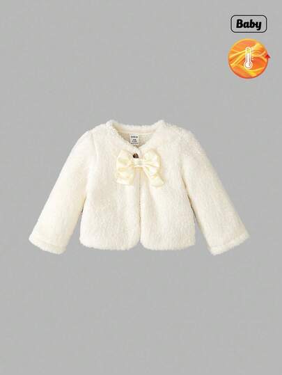 Sweetra Baby Mädchen warme, flauschige Jacke mit Schleife, vielseitig für Ausflüge und Alltagstragen, Herbst/Winter