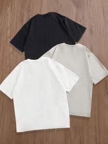 Manfinity VCAY 3pcs Pack Men's Simple Printed Crew Neck Short Sleeve T-Shirt - Multicolor - View 2