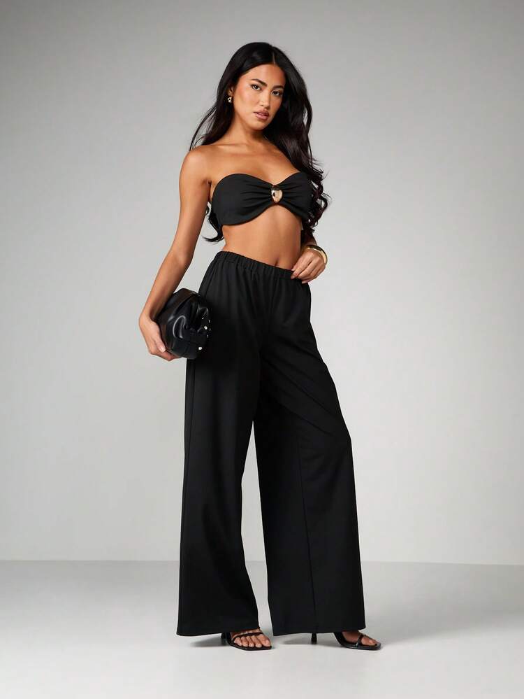 MISSGUIDED Conjunto de Duas Peças Bandeau Sem Alças Calça Perna Larga Roupa de Verão para Festival, Resort e Férias