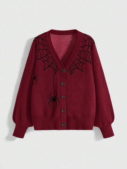 Women's Gothic Spider Web Jacquard Knit Cardigan