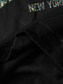 Vacaura Teen Boy Casual Letter Print Sweatshirt And Camouflage Cargo Pants Set, Autumn - Black - View 5