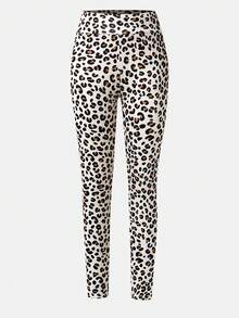 1pc Teen Girl Leopard Print Thermal Lined Full Length Leggings, Fashionable For Autumn/Winter