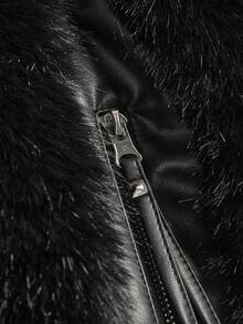 Anewsta 短款蓬松拼布皮夹克 - 黑色 - 查看 5