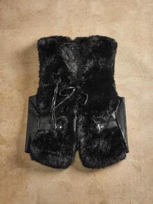 Anewsta Chaleco/abrigo sin mangas de piel parchwork con pelo largo y esponjoso