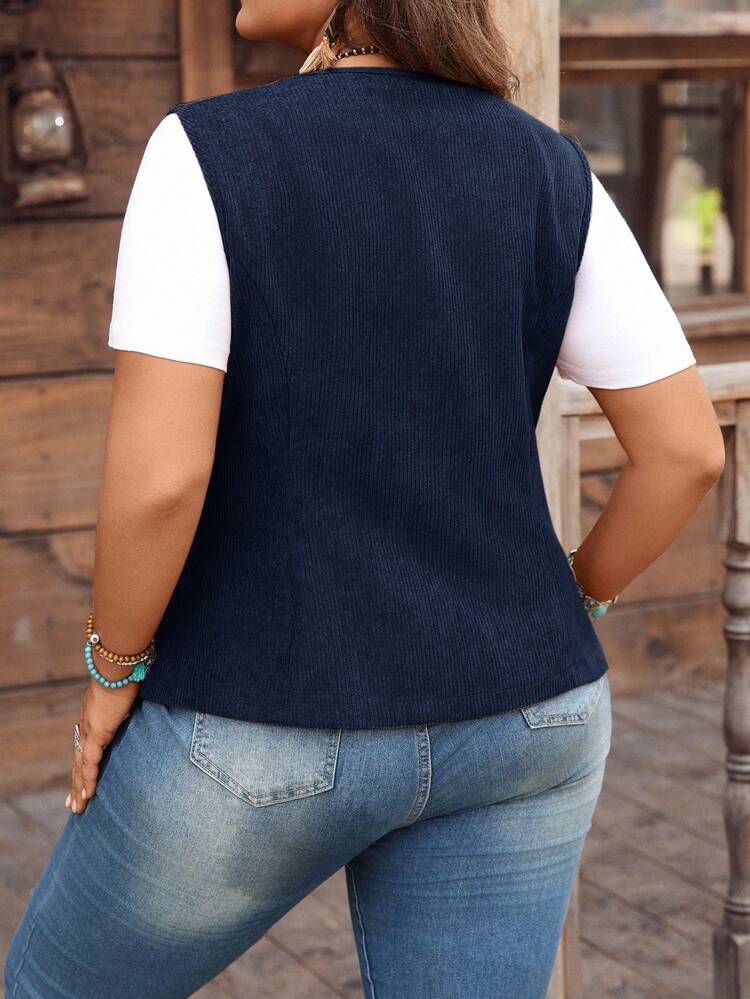 Plus Size Casual Solid Color Corduroy Vest Jacket/Winter