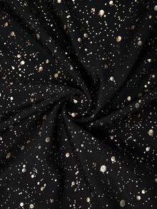 Gownix Women's Elegant Versatile Black Foil Print Knit Asymmetrical Shoulder T-Shirt Black Rhinestone Top Black Sparkly Top Black Sequin Top Black Party Top Bling Top Vacation New Year Black & Gold Sequin One-Shoulder Top Women Long Sleeve Fitted Party Night Out Sparkle Top,Black Top