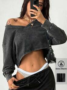 Coolane 女士秋冬演唱会狂欢节夜店文艺复兴博览会俱乐部街头服饰长袖 T 恤 - 灰色 - 查看 5