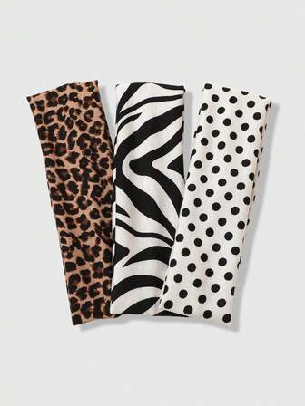 Kawaii 3pcs Black & White Polka Dot + Striped Elastic Sweatband, Suitable For Daily Life, Yoga, Fitness, Travel, Women Hair Accessories