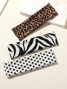 ROMWE Kawaii 3 chiếc băng đô thấm mồ hôi co giãn chấm bi đen trắng và sọc, thích hợp cho sinh hoạt hàng ngày, yoga, thể dục, du lịch, phụ kiện tóc nữ. - Nhiều màu - Xem 4