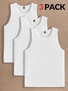 Manfinity NXTstreet 3pcs/Pack Men's Casual Solid Color Knit Sleeveless Tank Tops, Suitable For Everyday Wear