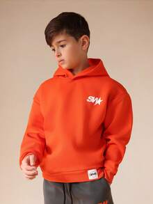 Bộ áo hoodie và quần jogger SUMWON dành cho bé trai, phối hợp in logo ngôi sao, thích hợp mặc hàng ngày hoặc đi nghỉ mát. - trái cam - Xem 3