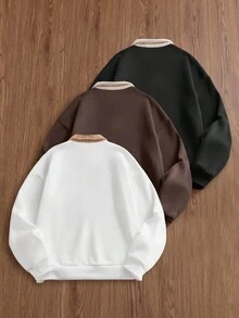 SWAVVY 男士撞色刺绣英文字母 Polo 领卫衣，秋冬服装，情侣装 - 彩色 - 查看 2