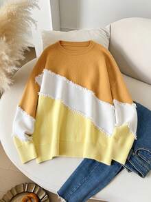 CosyJoli Áo len chui đầu cổ tròn họa tiết tua rua hình râu mèo cỡ lớn - Màu vàng - Xem 4