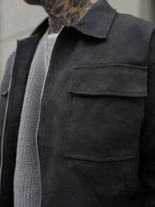 Artur Kramer 男士宽松机车皮夹克，全新秋冬款式 - 黑色 - 查看 3