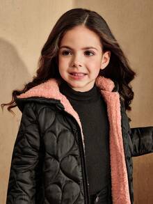 SHEIN Áo khoác trẻ em có mũ trùm đầu có khóa kéo lót lông dày dặn cho bé gái Áo khoác trẻ em Áo khoác trẻ em Áo khoác trẻ em Áo khoác mùa đông cho bé gái Áo khoác trẻ em màu đen - màu đen - Xem 3