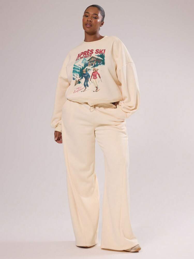 MUSERA Pantalones de chándal con cintura elástica, detalle de costura de pierna ancha, invierno, vacaciones, acogedor, lindo festivo, esquí, fiesta après-ski - Albaricoque - Añade 2