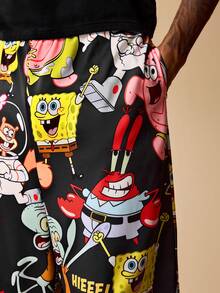 SpongeBob SquarePants | SHEIN Men's Casual Cartoon Pattern Slant Pocket Sweatpants - Dark Grey - View 4