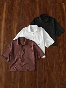 Manfinity VCAY Set 2 bucăți cămăși țesute pentru bărbați, casual, lejer, cu mânecă scurtă, multicolore, stil tânăr și la modă