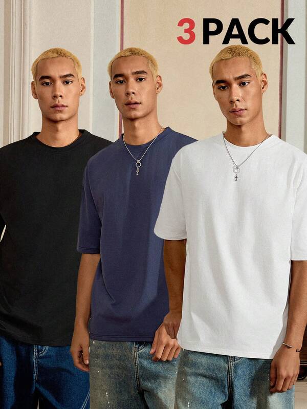 SWAVVY Camiseta casual de verano versátil de manga corta y cuello redondo de unicolor para hombre