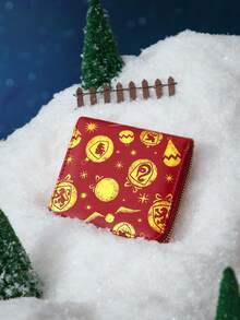 HARRY POTTER X SHEIN Fashionable Golden Snitch Print Zipper Small Wallet - Red - View 1