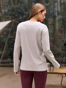 SHEIN In My Nature 女士户外山峰字母印花长袖宽松T恤，春秋季 - 淺灰色 - 查看 5