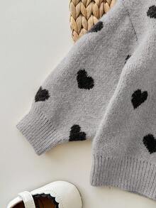 SHEIN Babygirl Cute Polka Dot Long Sleeve Sweater & Elastic Waist Pants Set, Casual For Autumn/Winter