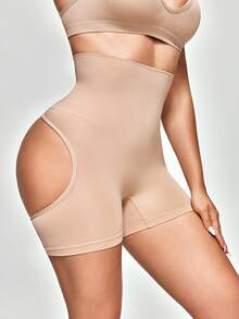 SHAPORA Quần short định hình cạp cao màu trơn dành cho nữ - Màu be - Xem 7