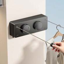 1pc Retractable Clothesline Indoor, Non-Sagging Outdoor Clothes Line Retracting Heavy Duty Clothes Drying Laundry Line Wall Mounted Stainless Steel Line-(Grey,Black,White)