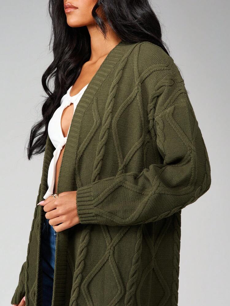 MISSGUIDED Cable Knit Long Cardigan For Fall Winter Cozy Oversized Open Front Sweater