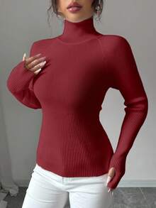 SHEIN Raffinéa Y2K 优雅户外针织套头毛衣，适合通勤、度假和日常穿着 - 酒紅色 - 查看 5