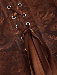 Sweetra Women's Solid Color Pleated Embossed Ruffle Trim Elegant Off Shoulder Top - Brown - View 5