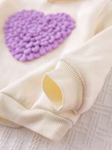 Cozy Pixies Baby Girl 3D Heart Hooded Long Sleeve Pullover Sweatshirt, Casual & Versatile, Soft Knit - Purple - View 4