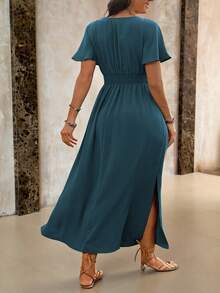 Roveilla 大码女式裹腰荷叶边袖连衣裙，适合圣诞节超长女装