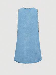 Selenza 女士水钻装饰深V无袖性感时尚牛仔连衣裙 - 藍色 - 查看 11