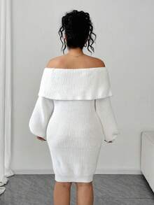 Elenzga Women's Elegant Off Shoulder Long Sleeve Loose Knit Sweater Dress, Suitable For Outings, Wedding Guests, Autumn/Winter