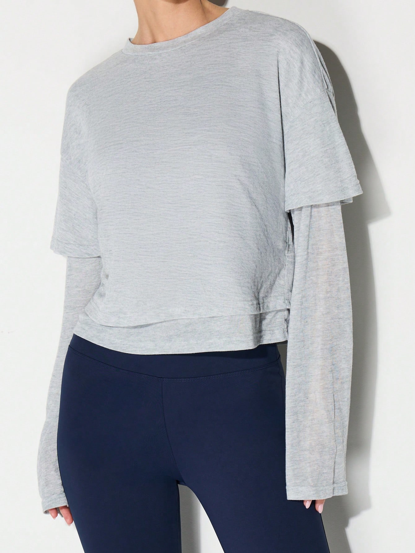 KIZN Double Layer Cropped Long Sleeve Top