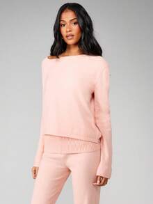 MISSGUIDED 粉色针织露肩套头衫和卷边喇叭裤套装家居服两件套 - 粉色 - 查看 5