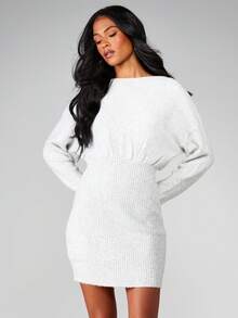 MISSGUIDED Bara axlar Kabelstickad minitröja med lång ärm, bodycon, vinterhöst, mysig tröja - Ljusgrå - Visa 3