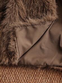 SHEIN Elladie kids Young Girl Casual Fluffy Faux Fur Loose Coat, Sophisticated And Chic Urban Fall Winter