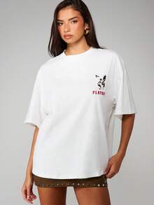 Missguided x Playboy Áo thun tay ngắn họa tiết bò sữa in hình trang trại cỡ lớn - trắng - Xem 5